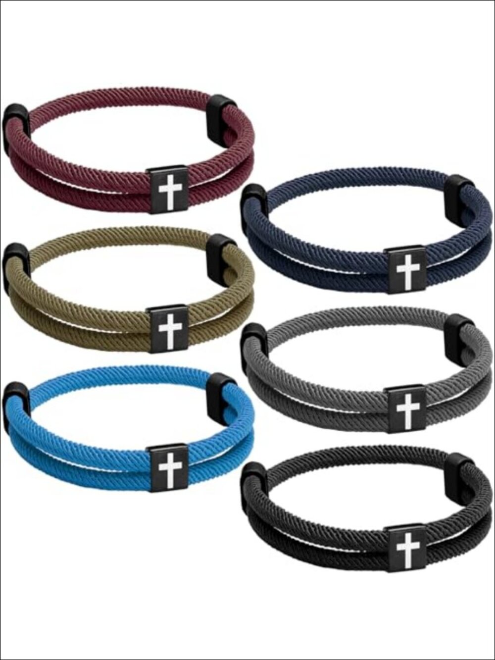 6 Pc Braided Nylon Paracord Cross Bracelet Set Adjustable Religious Jewelry